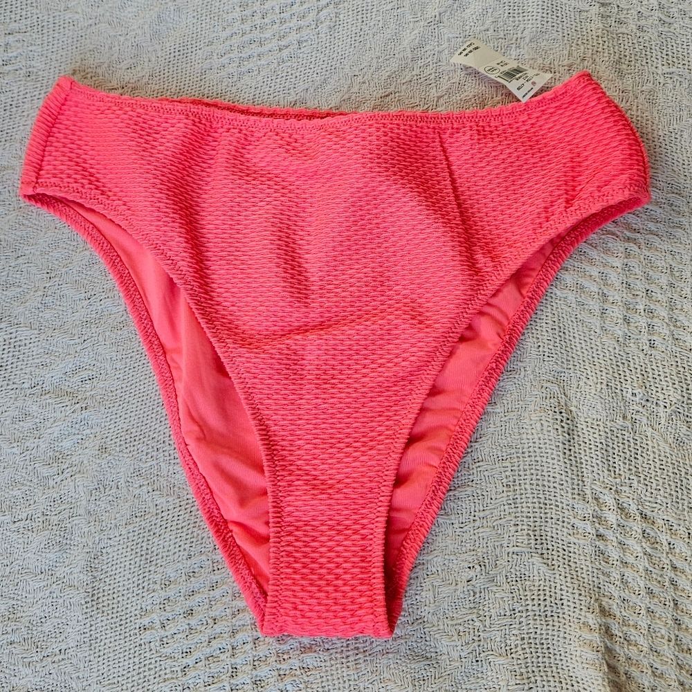 NEW Aerie High Cut Cheeky Neon Pink Bikini Bottom Womens Medium